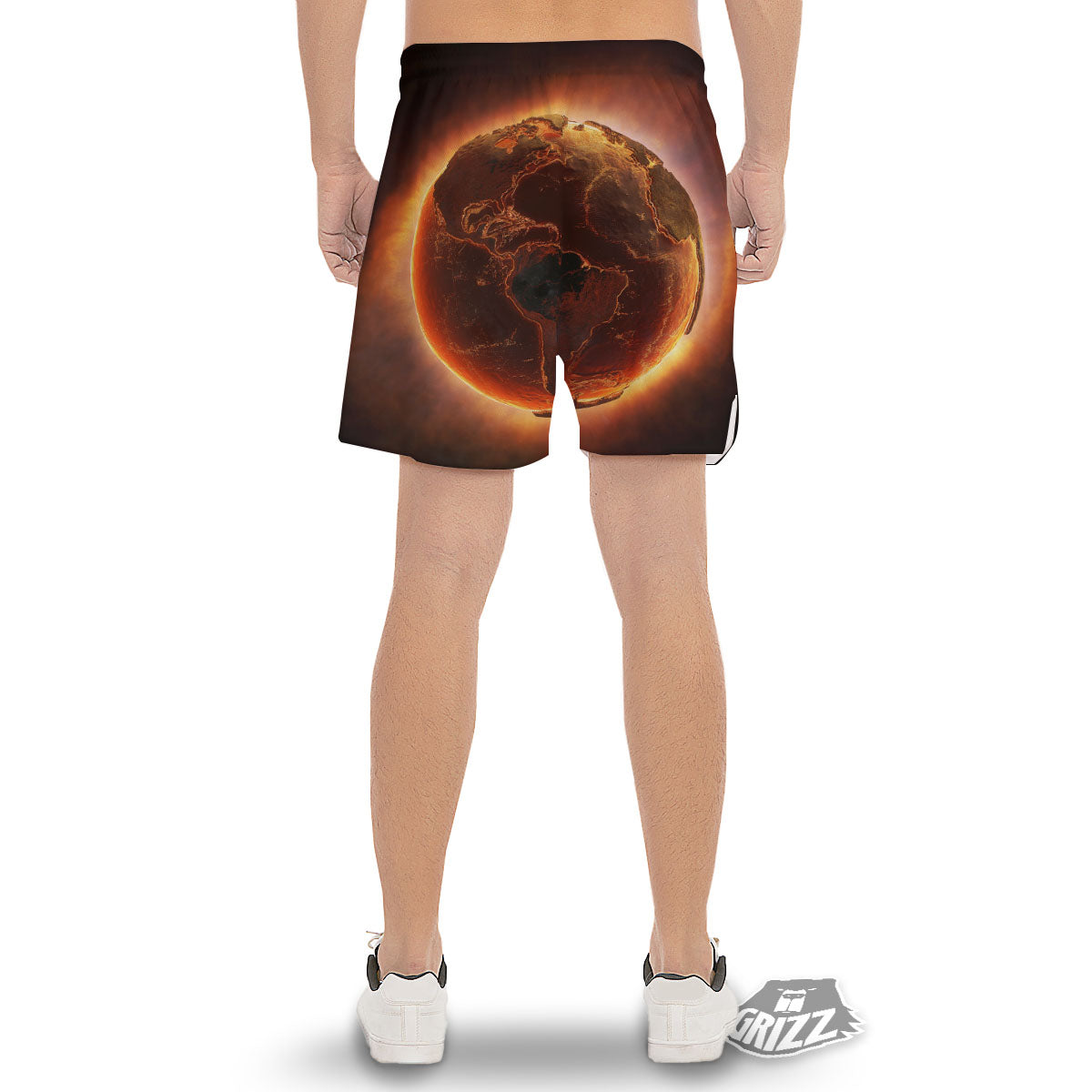 Earth Burning Print Men's Gym Shorts-grizzshop