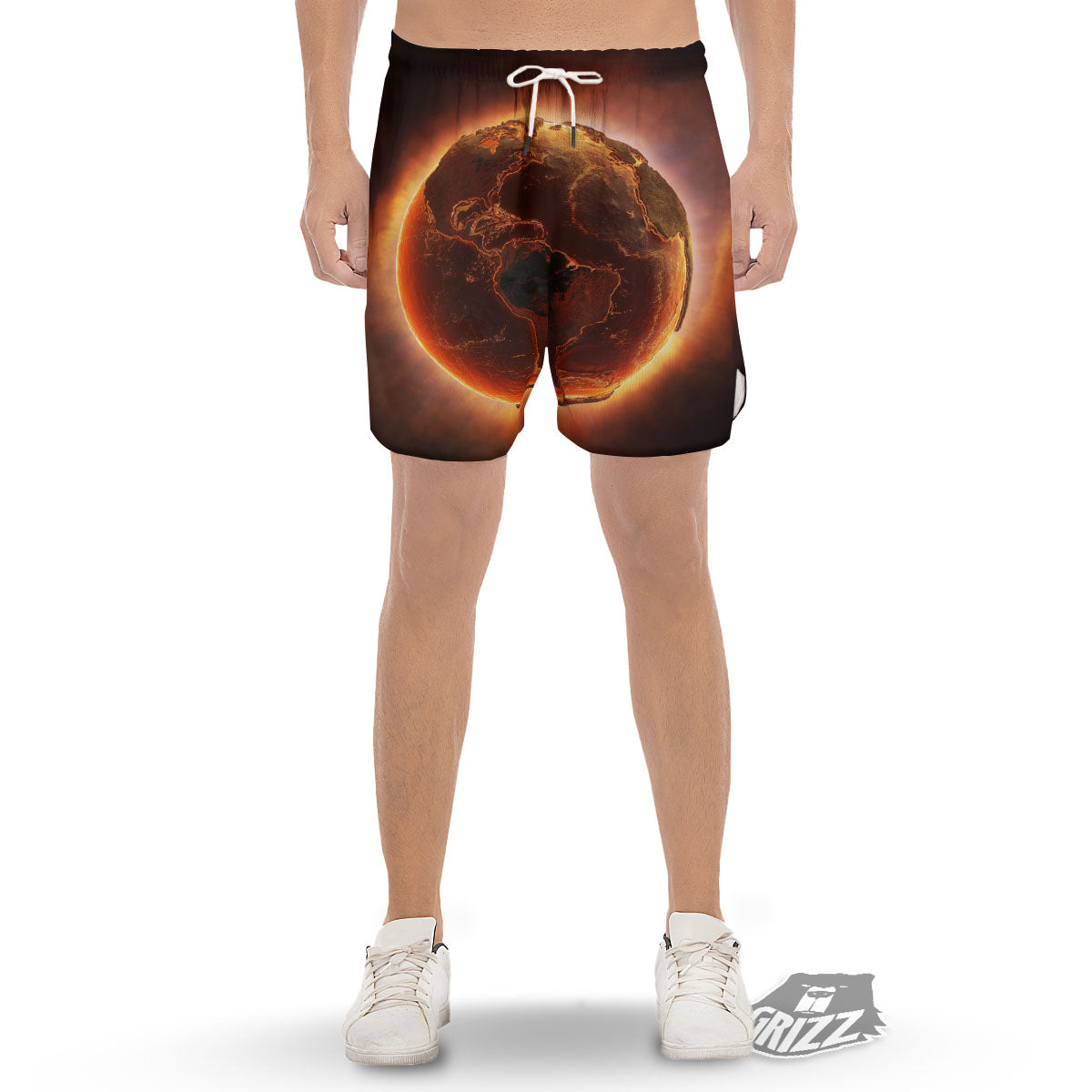 Earth Burning Print Men's Gym Shorts-grizzshop