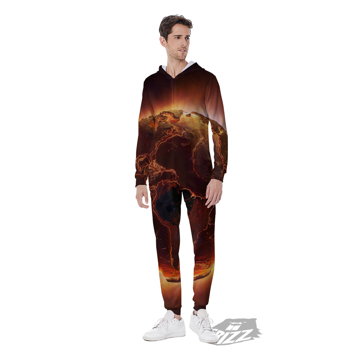 Earth Burning Print Men's Jumpsuit-grizzshop