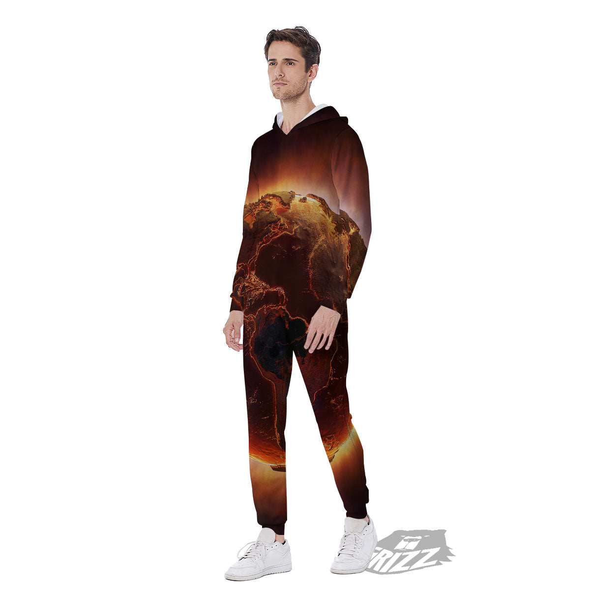 Earth Burning Print Men's Jumpsuit-grizzshop