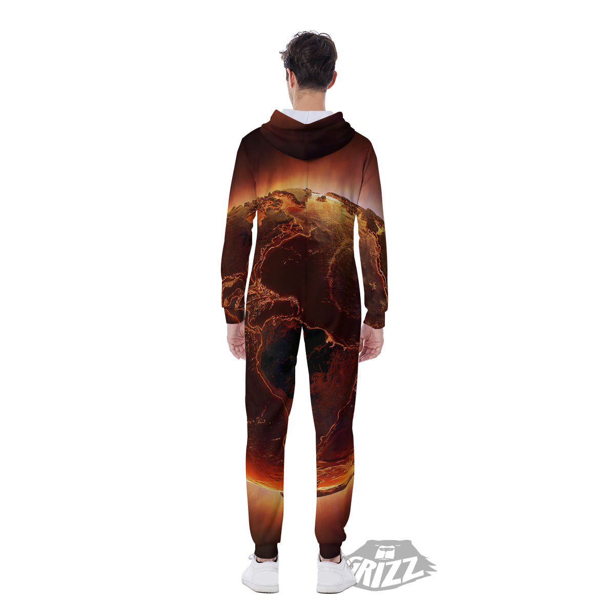 Earth Burning Print Men's Jumpsuit-grizzshop