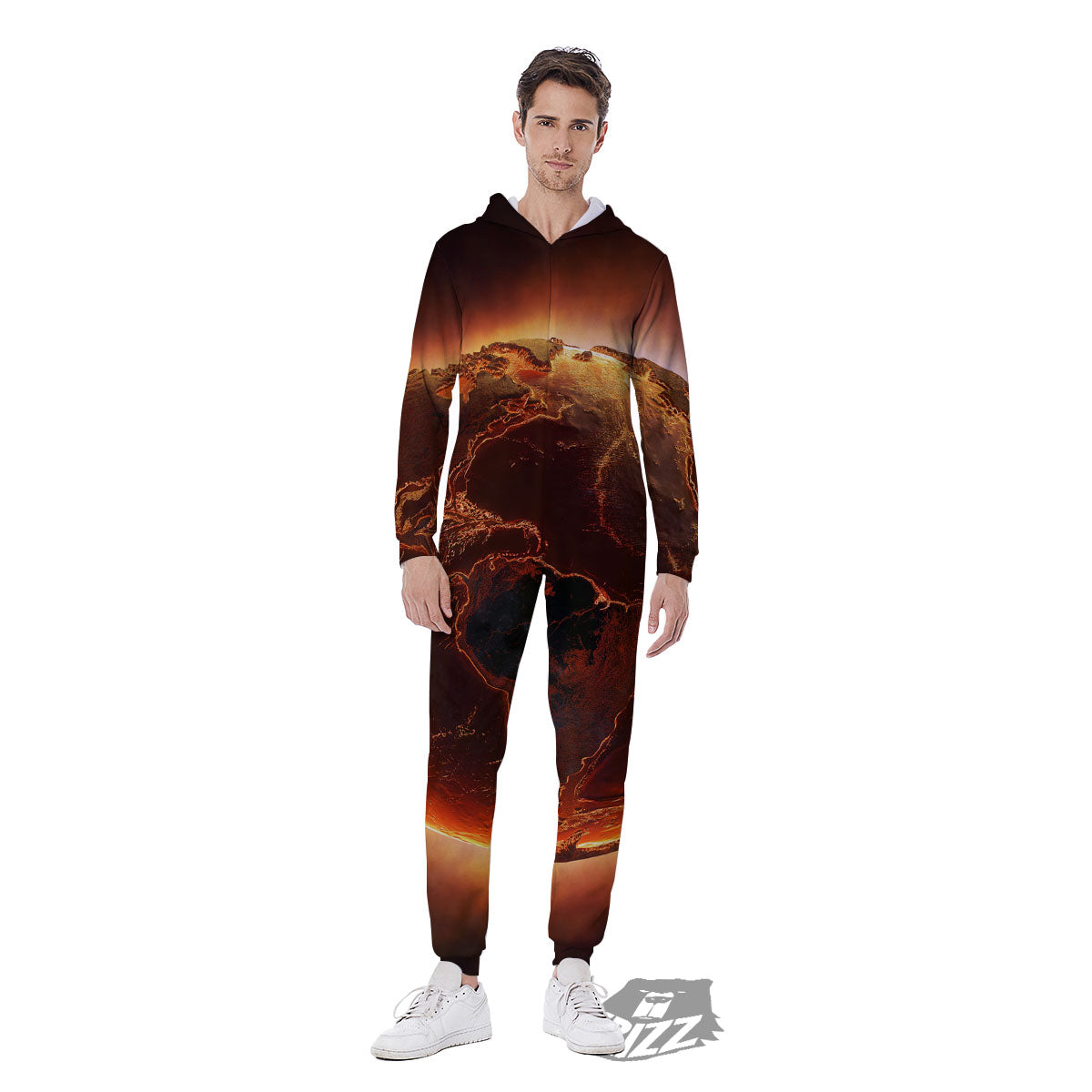 Earth Burning Print Men's Jumpsuit-grizzshop