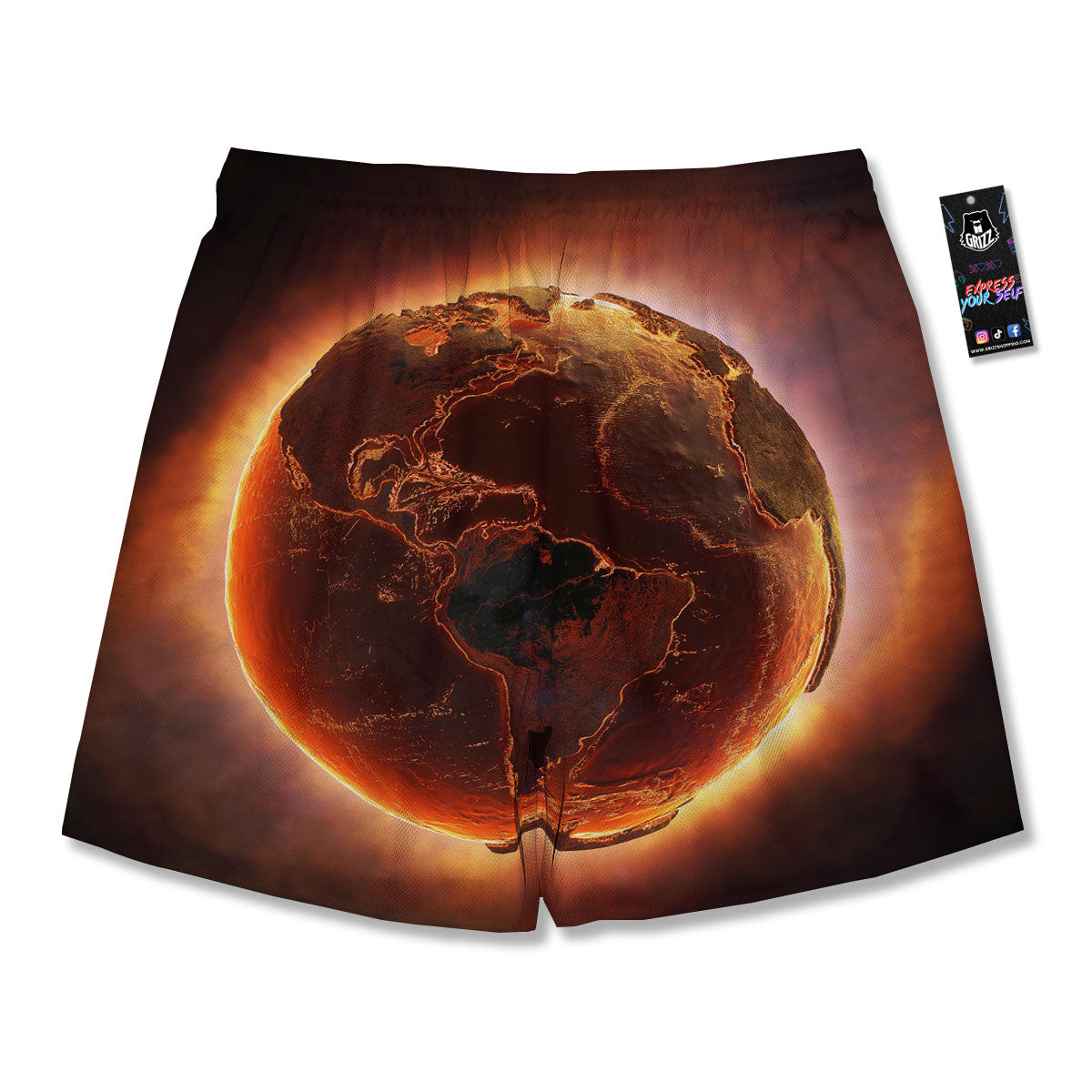 Earth Burning Print Men's Running Shorts-grizzshop