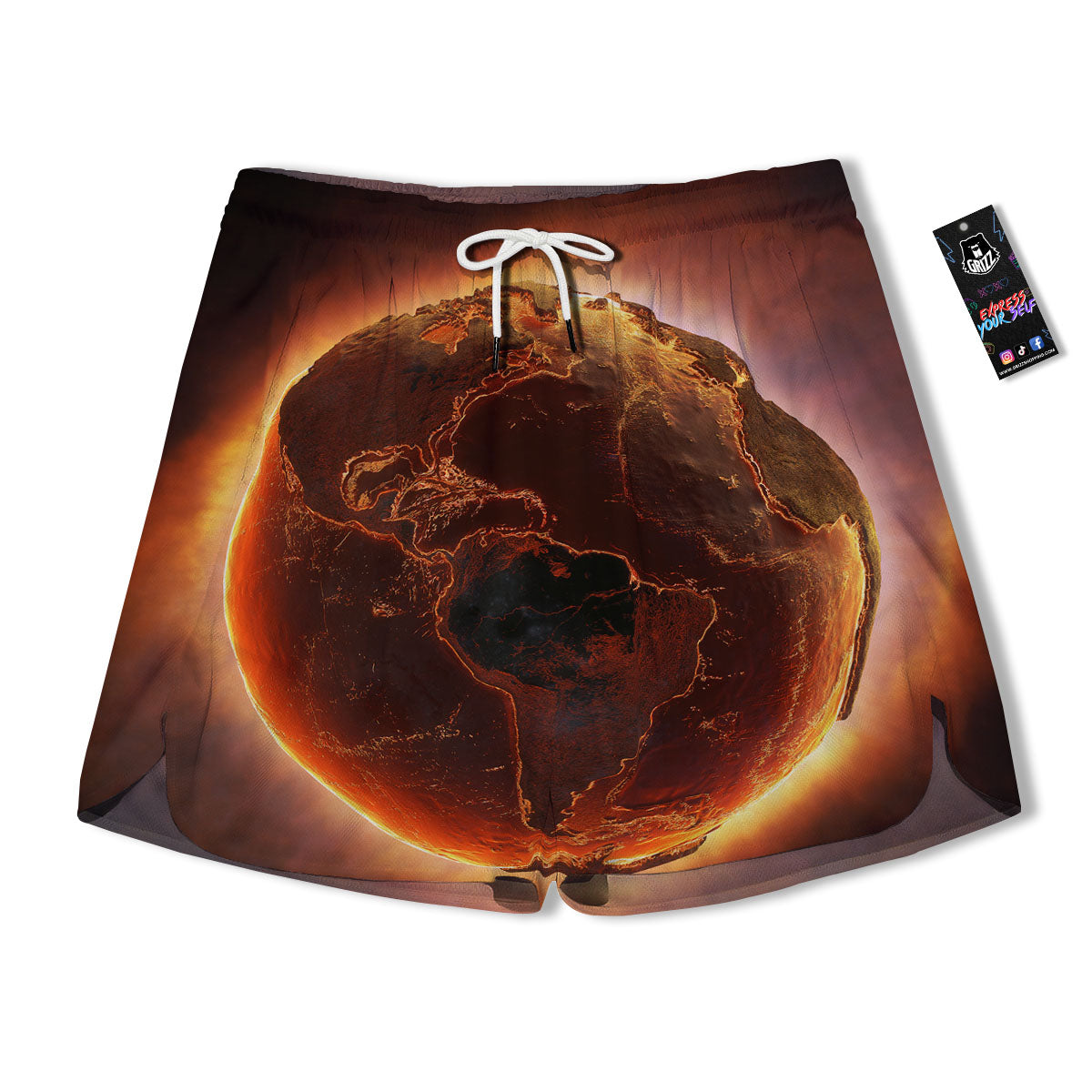 Earth Burning Print Men's Running Shorts-grizzshop