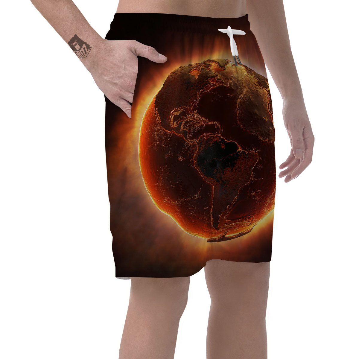 Earth Burning Print Men's Shorts-grizzshop