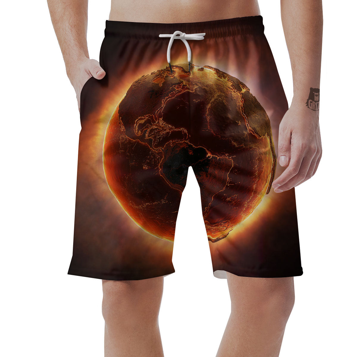 Earth Burning Print Men's Shorts-grizzshop