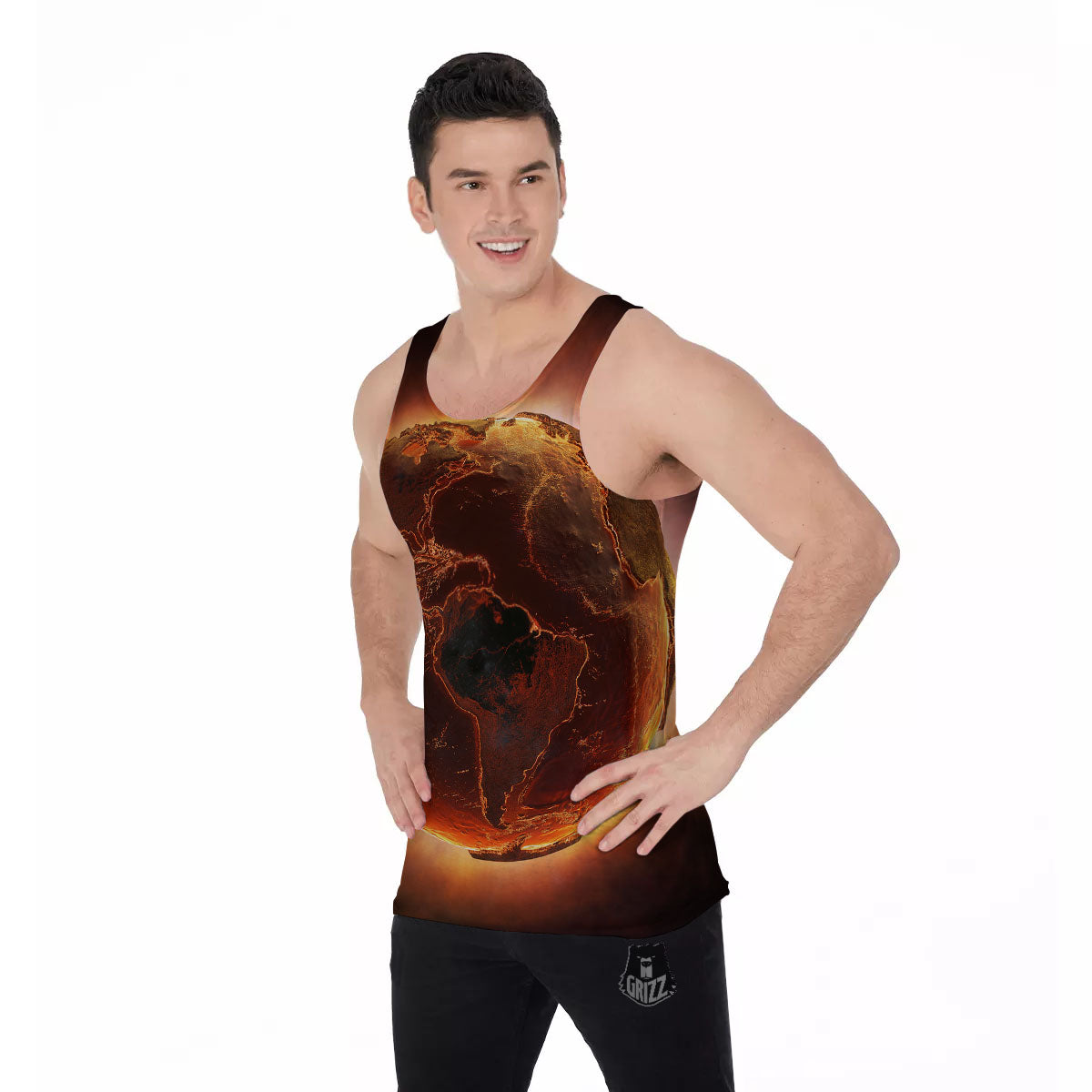 Earth Burning Print Men's Tank Top-grizzshop