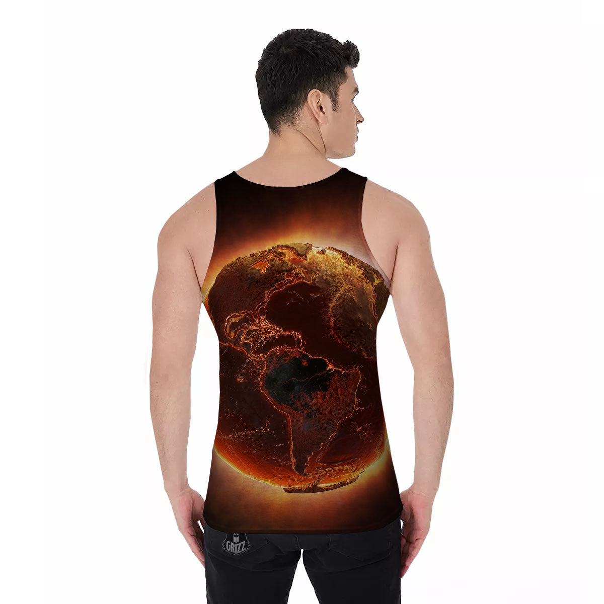 Earth Burning Print Men's Tank Top-grizzshop