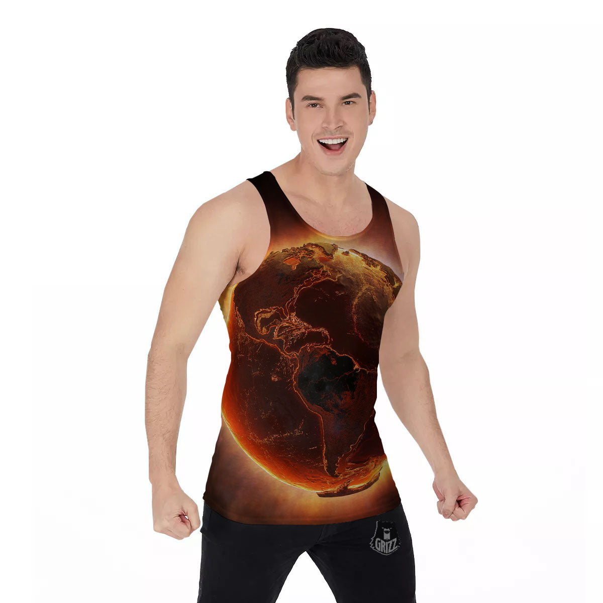 Earth Burning Print Men's Tank Top-grizzshop