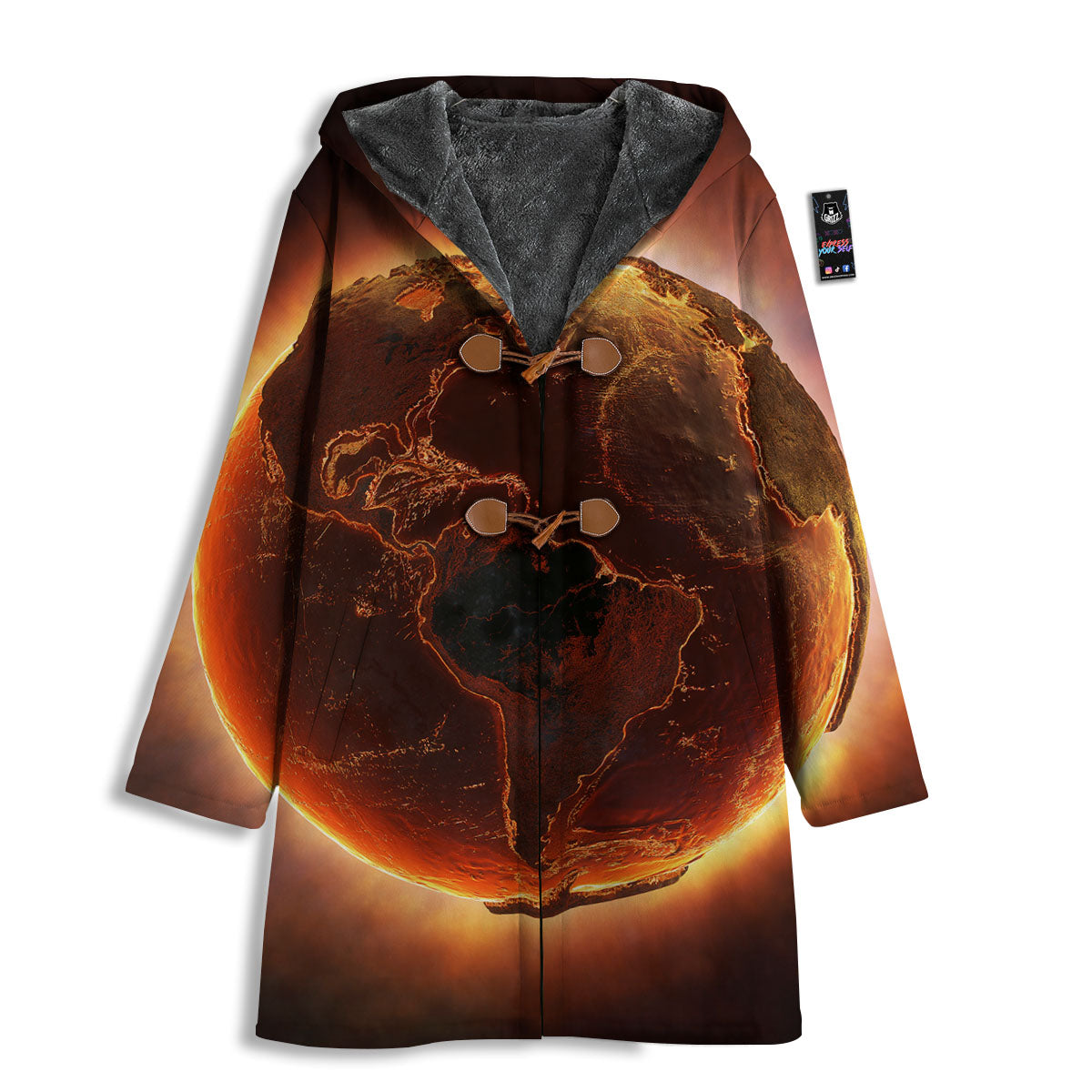 Earth Burning Print Men's Windbreaker Jacket-grizzshop