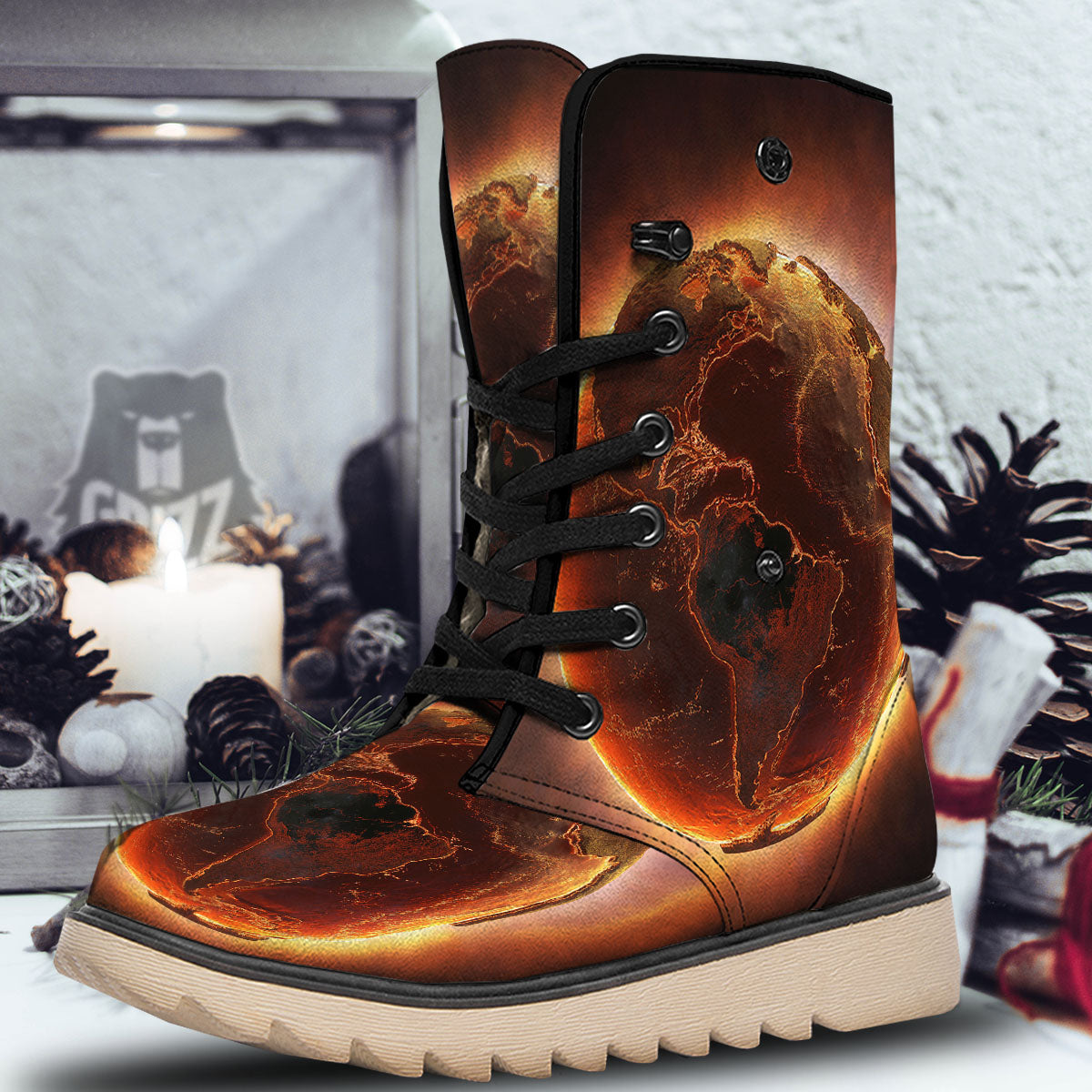 Earth Burning Print Snow Boots-grizzshop