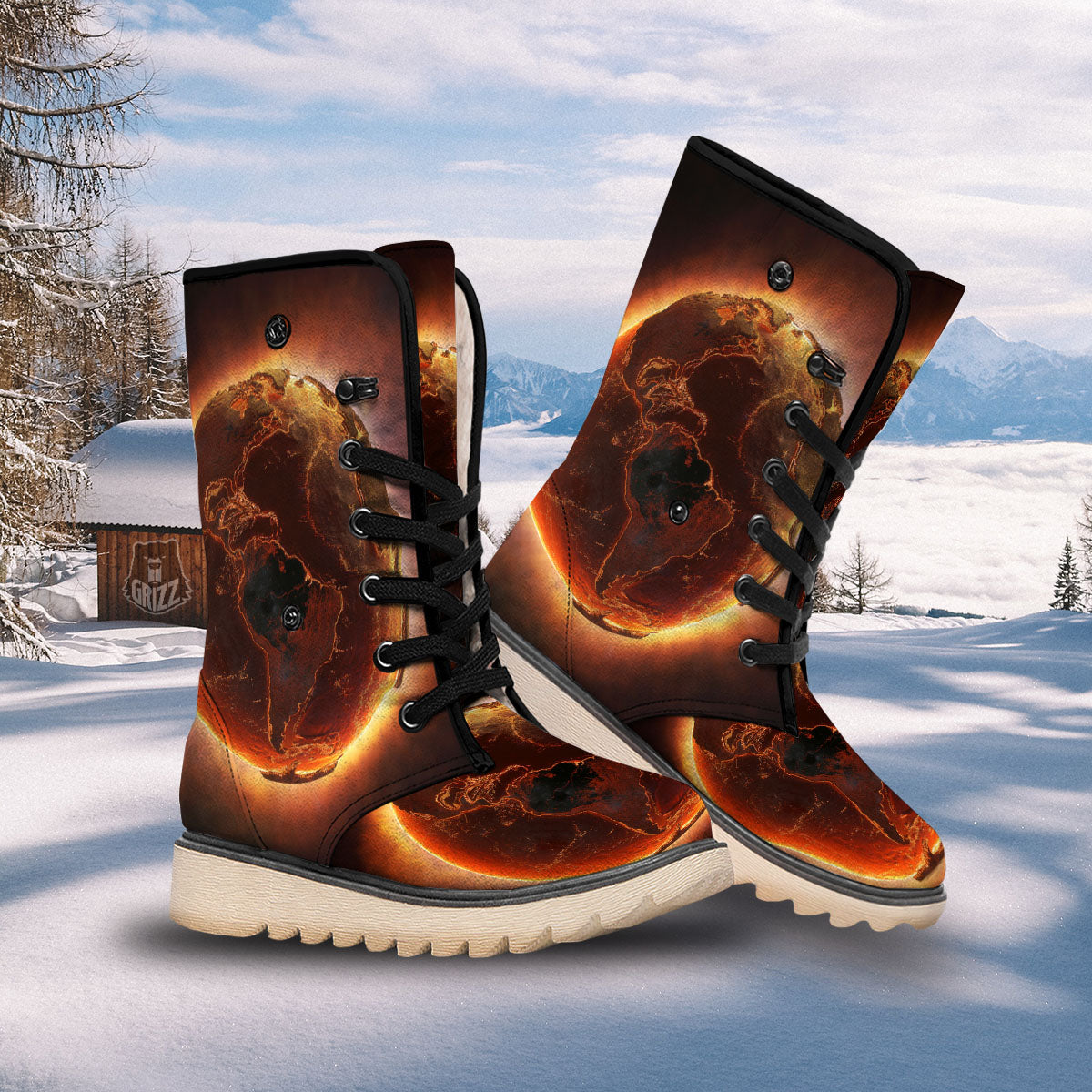 Earth Burning Print Snow Boots-grizzshop