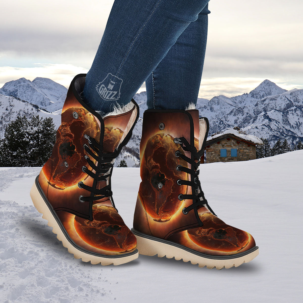 Earth Burning Print Snow Boots-grizzshop
