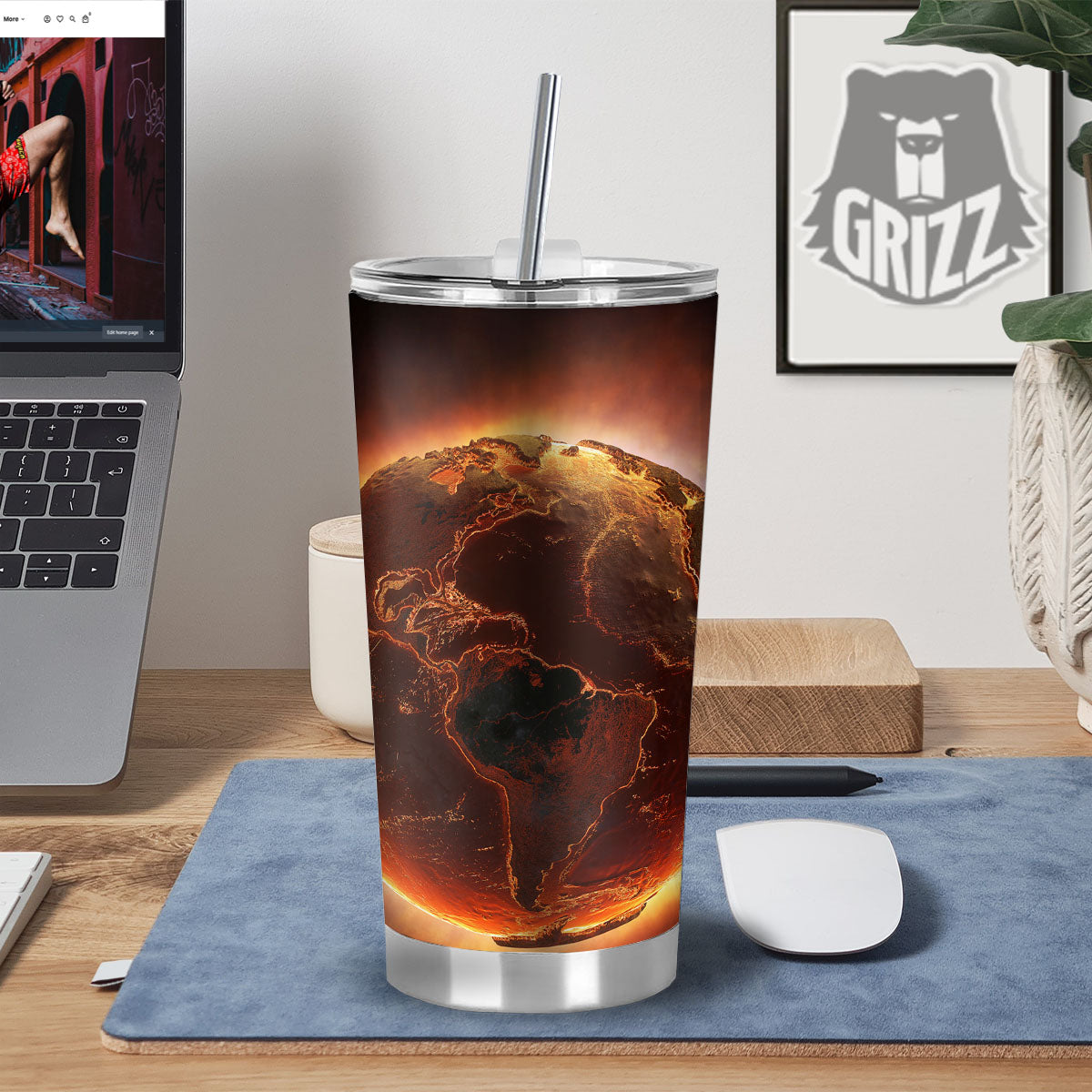 Earth Burning Print Tumbler-grizzshop