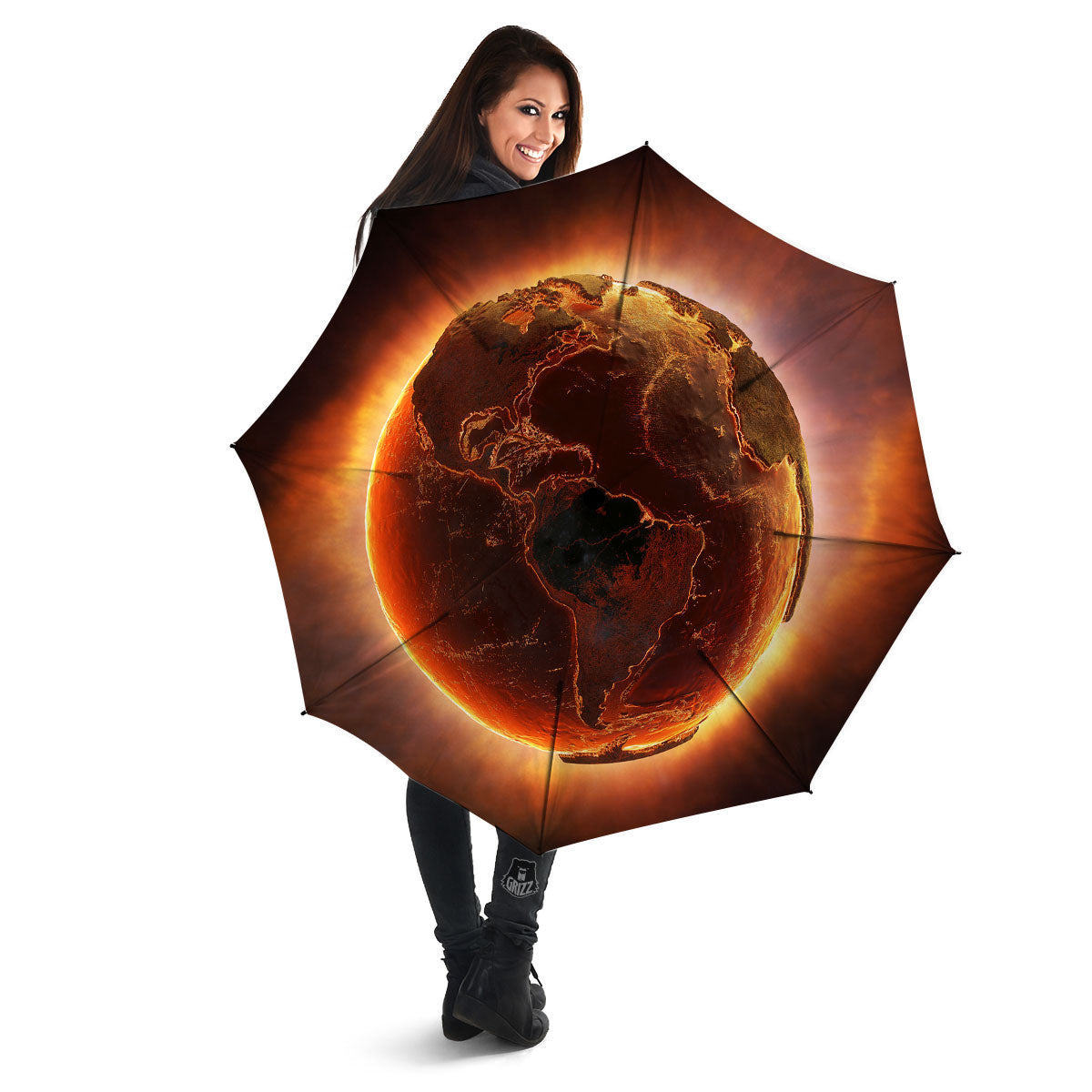 Earth Burning Print Umbrella-grizzshop