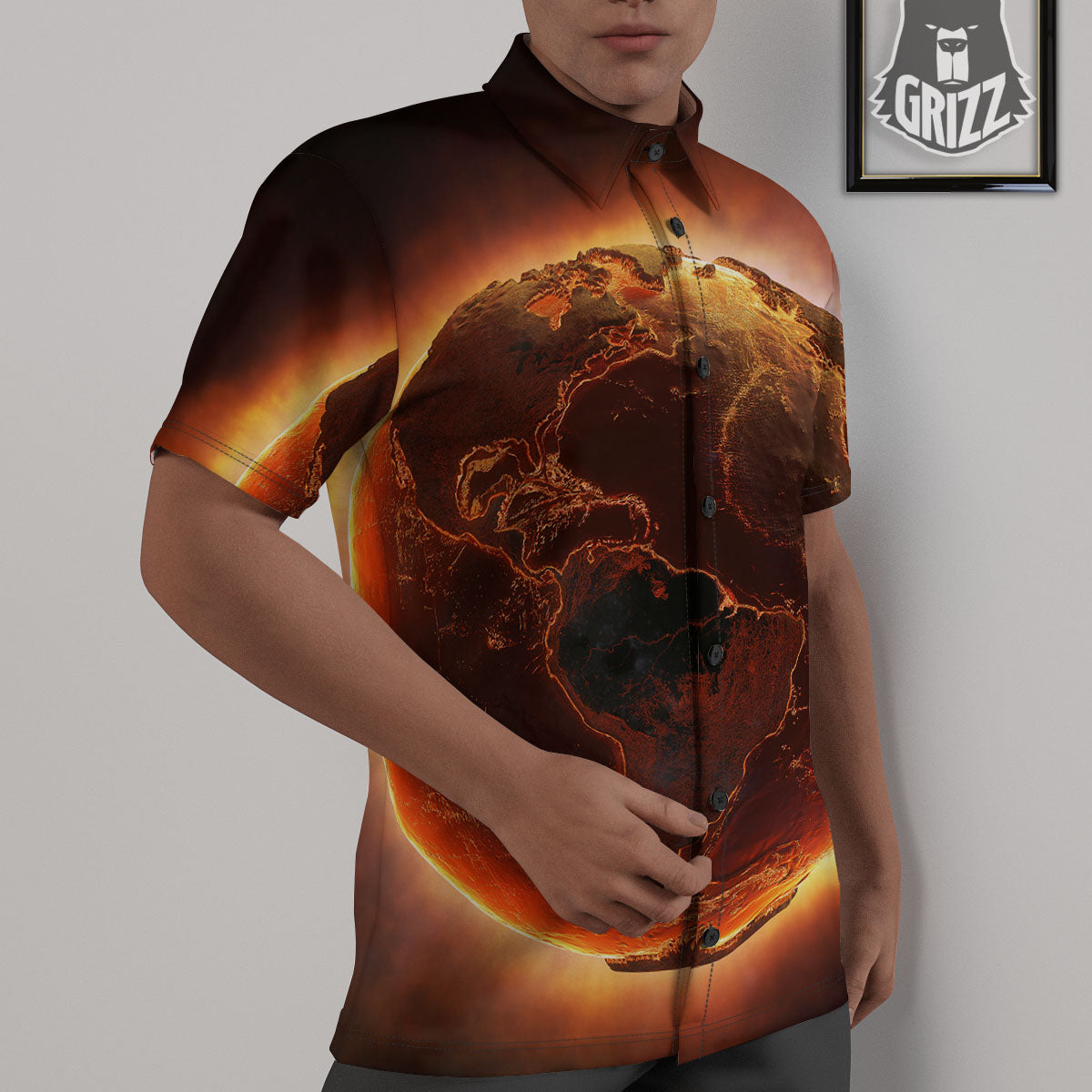 Earth Burning Print Untucked Shirts-grizzshop