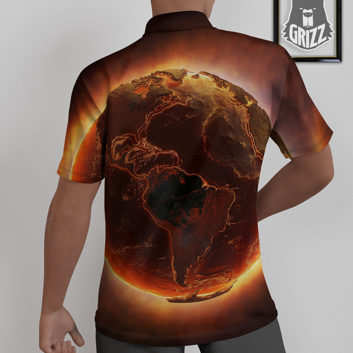Earth Burning Print Untucked Shirts-grizzshop