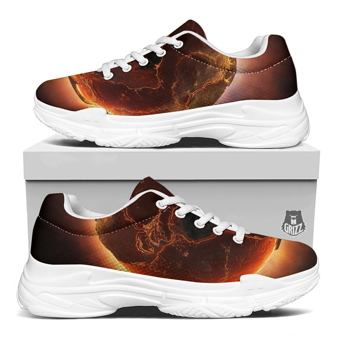 Earth Burning Print White Chunky Shoes-grizzshop