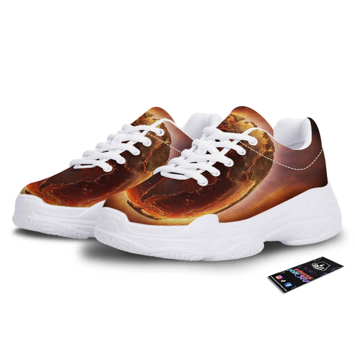 Earth Burning Print White Chunky Shoes-grizzshop