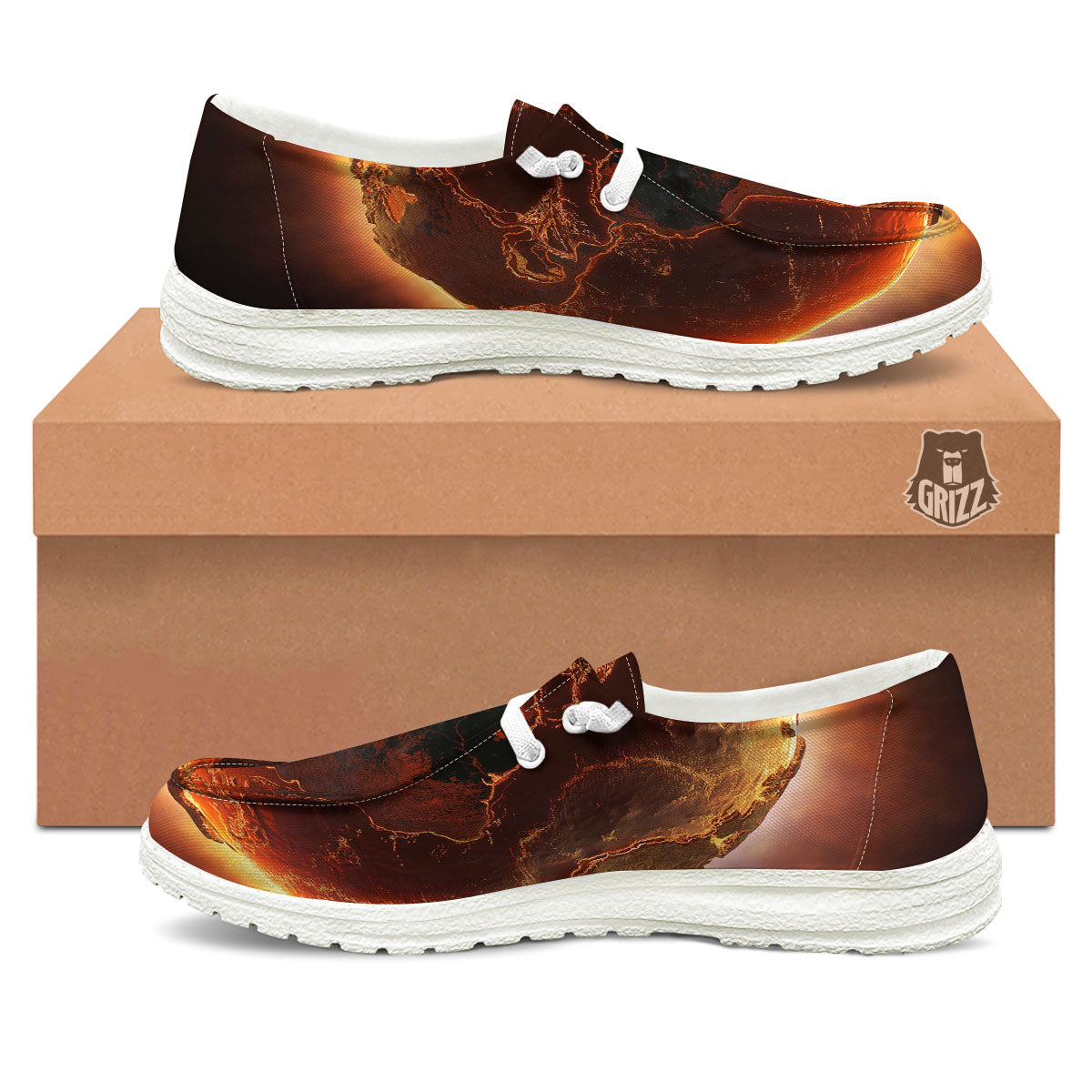 Earth Burning Print White Loafers-grizzshop