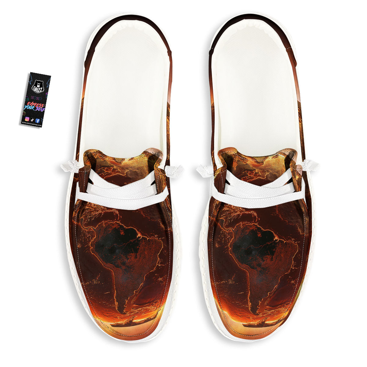 Earth Burning Print White Loafers-grizzshop