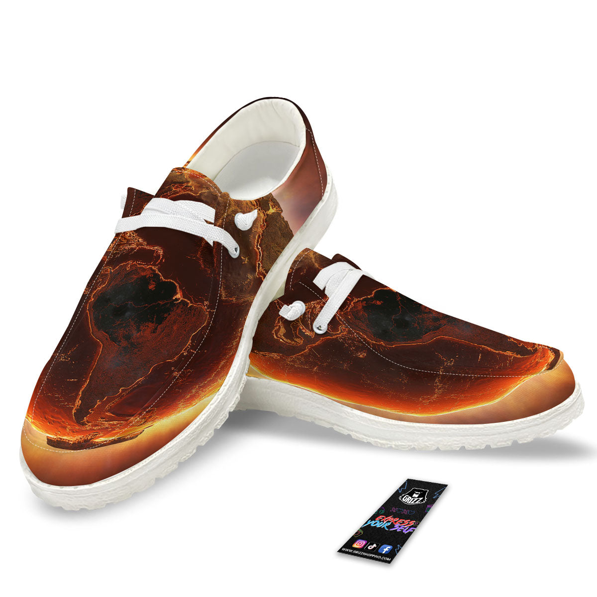 Earth Burning Print White Loafers-grizzshop
