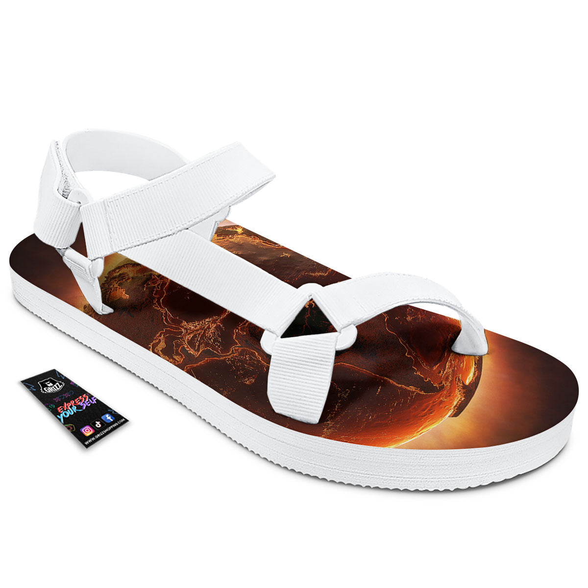 Earth Burning Print White Open Toe Sandals-grizzshop
