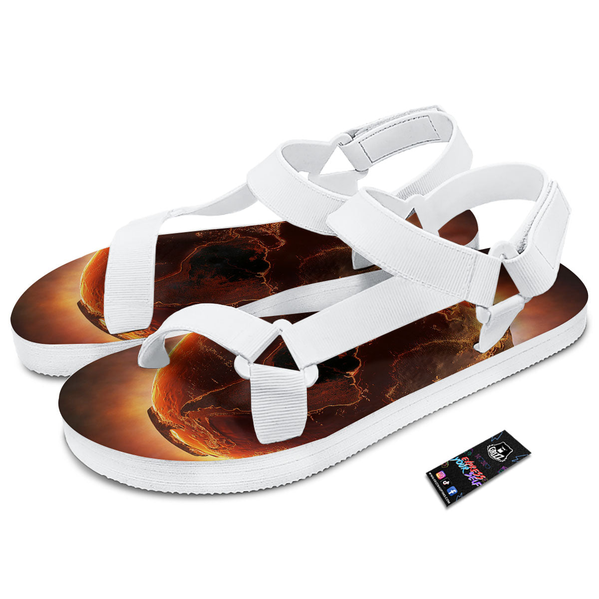 Earth Burning Print White Open Toe Sandals-grizzshop