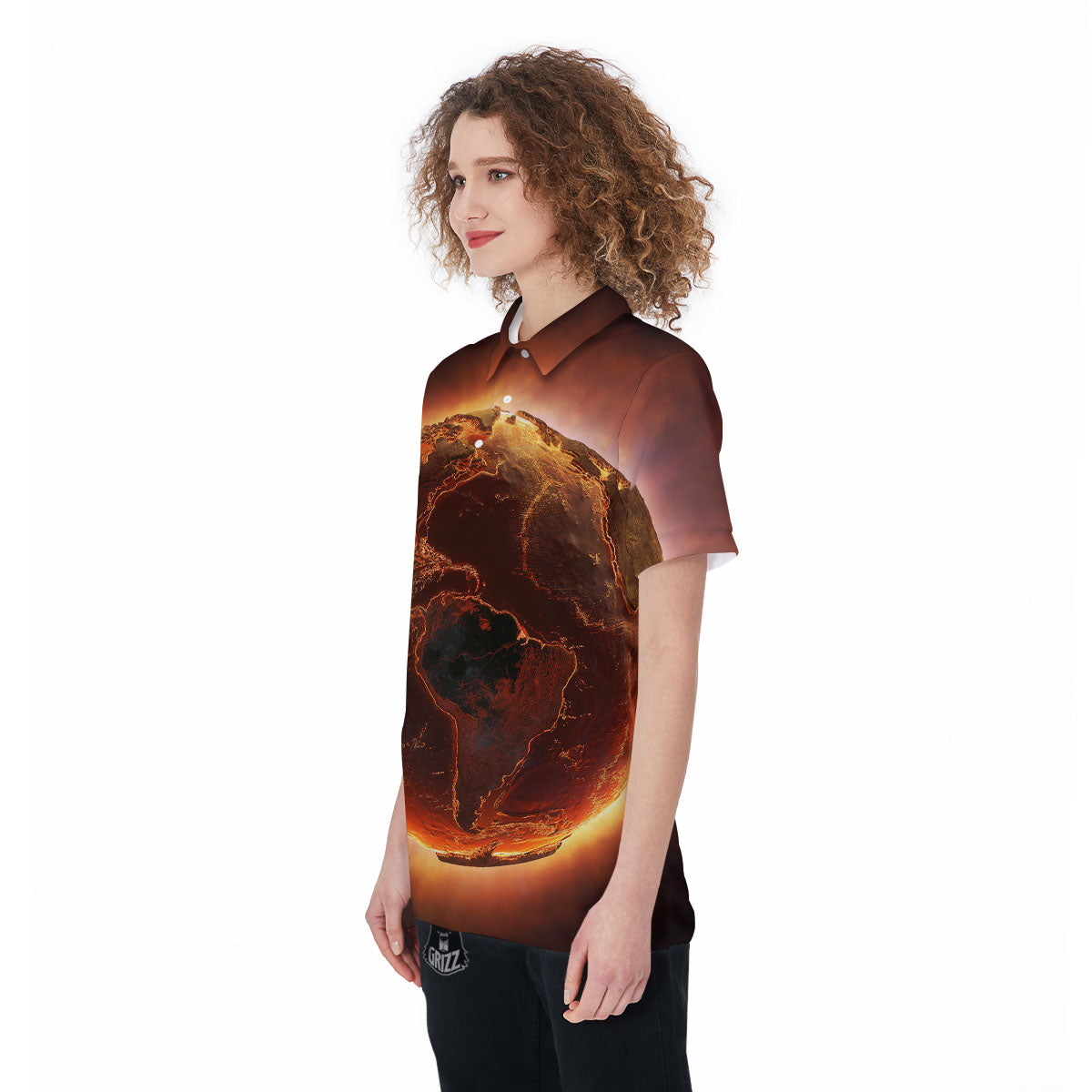 Earth Burning Print Women's Golf Shirts-grizzshop