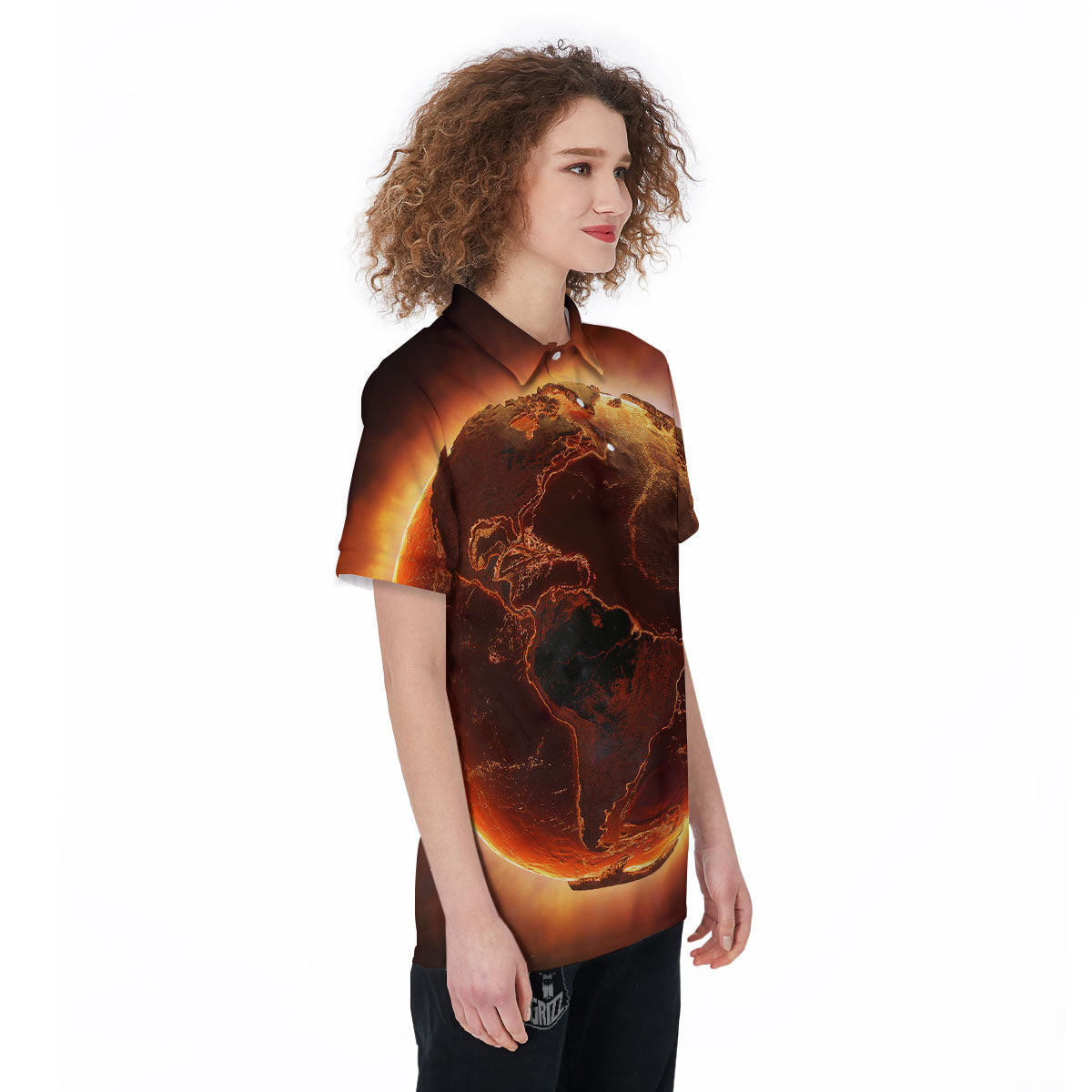 Earth Burning Print Women's Golf Shirts-grizzshop