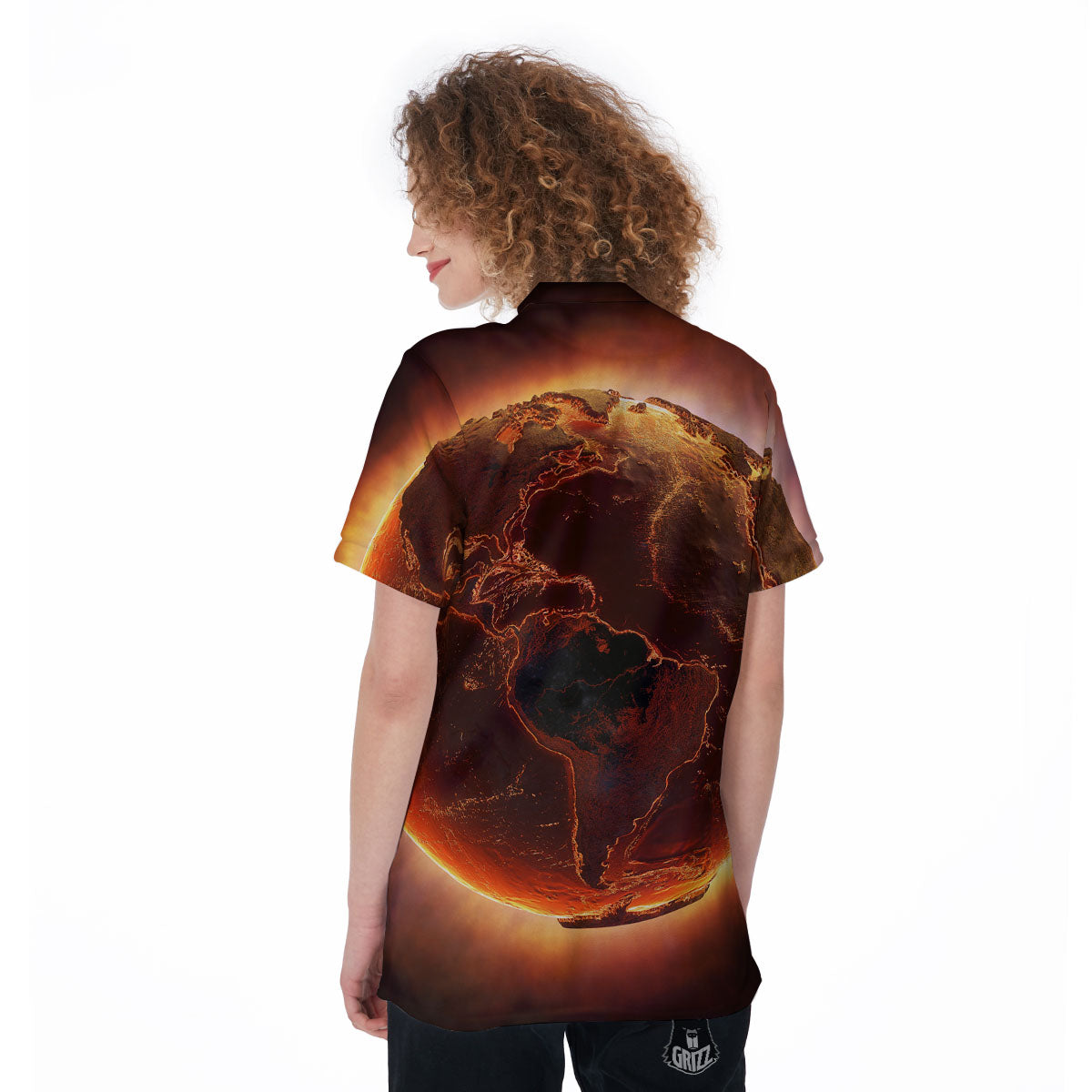 Earth Burning Print Women's Golf Shirts-grizzshop