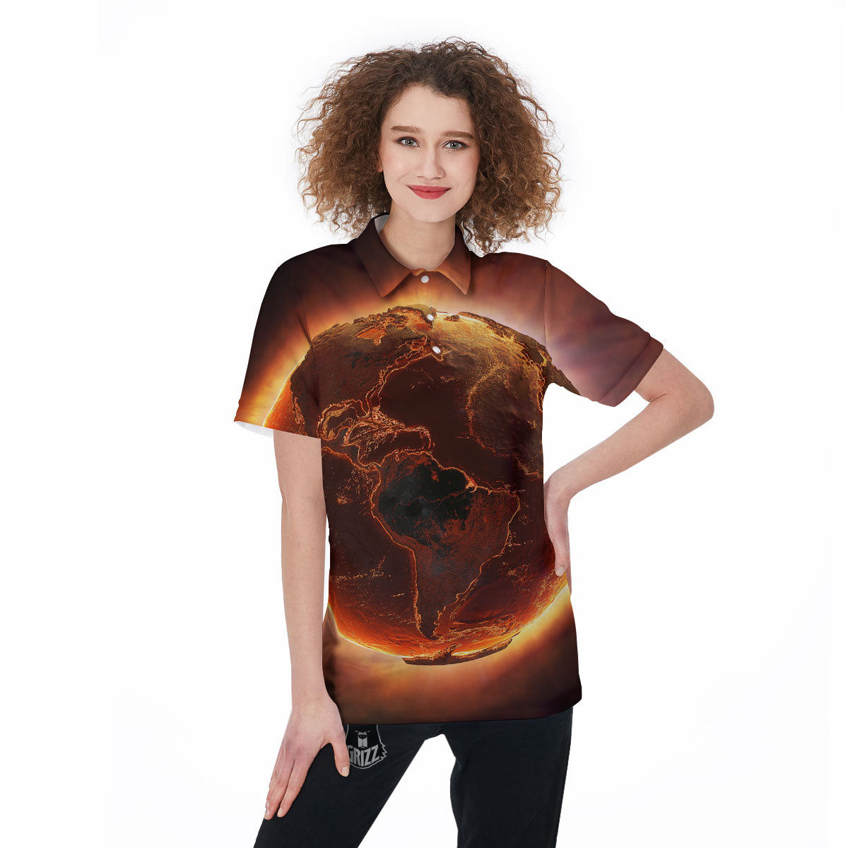 Earth Burning Print Women's Golf Shirts-grizzshop