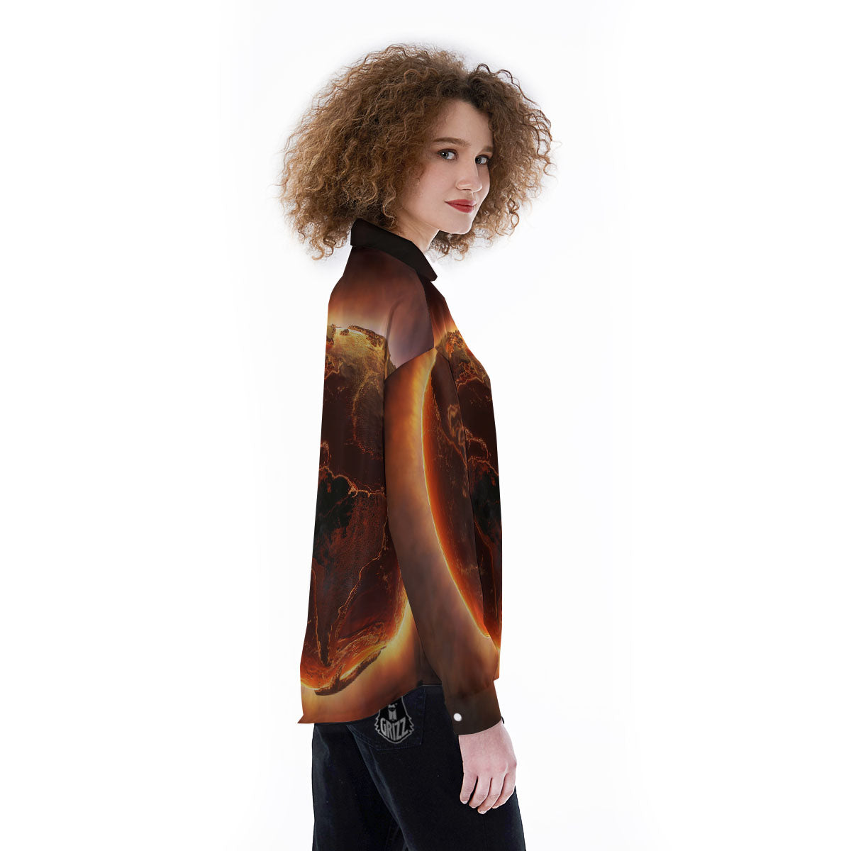 Earth Burning Print Women's Long Sleeve Shirts-grizzshop