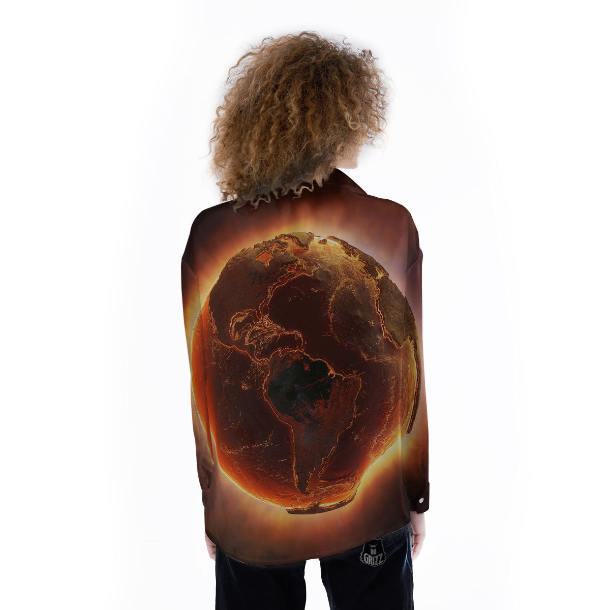 Earth Burning Print Women's Long Sleeve Shirts-grizzshop