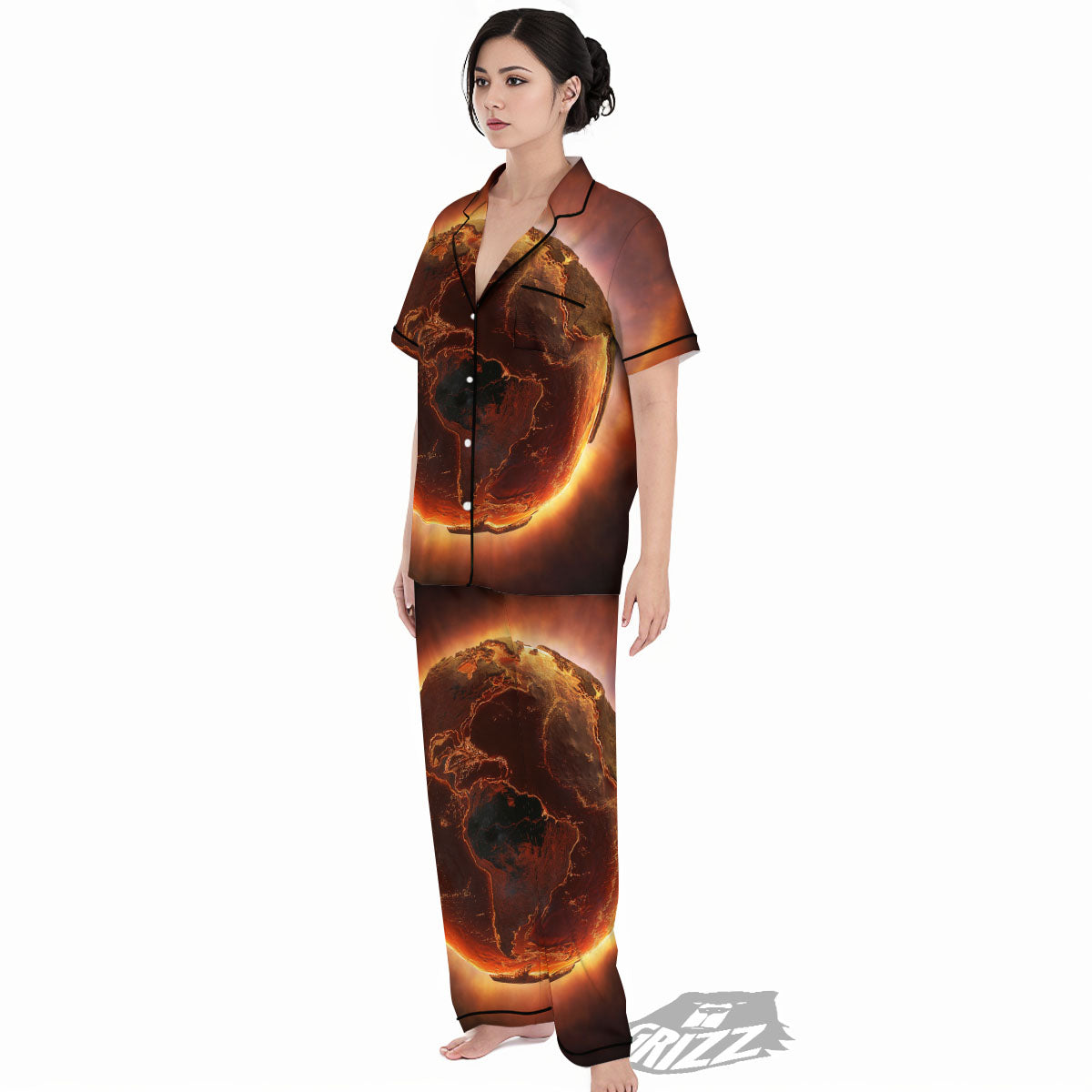 Earth Burning Print Women's Pajamas Set-grizzshop