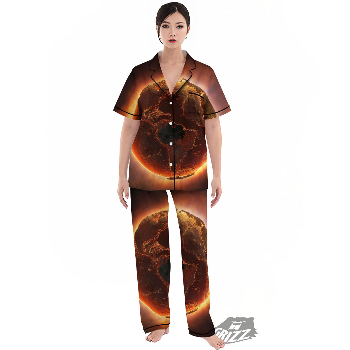 Earth Burning Print Women's Pajamas Set-grizzshop