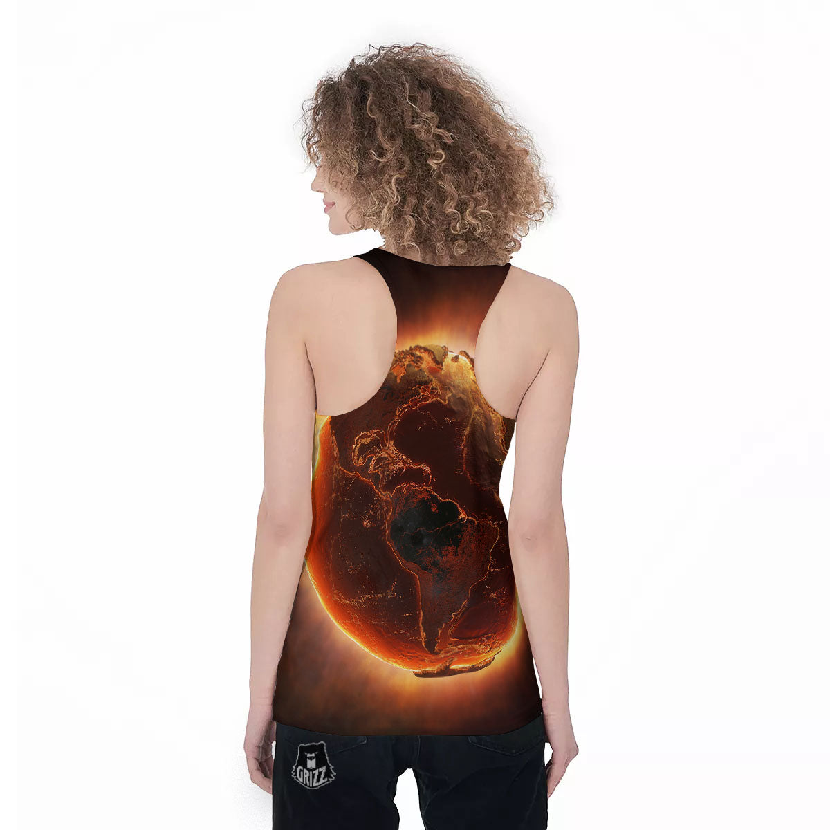 Earth Burning Print Women's Racerback Tank Top-grizzshop