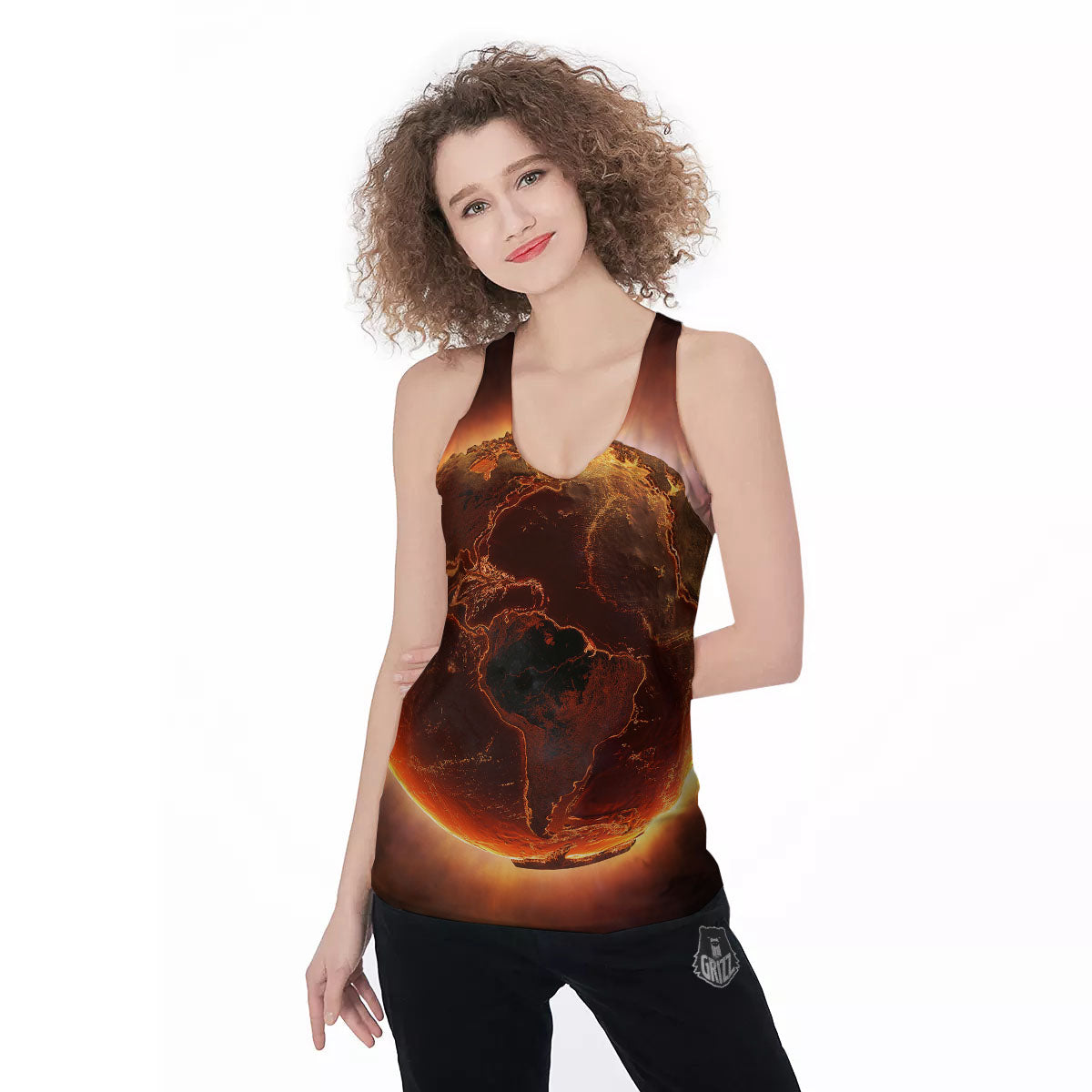 Earth Burning Print Women's Racerback Tank Top-grizzshop