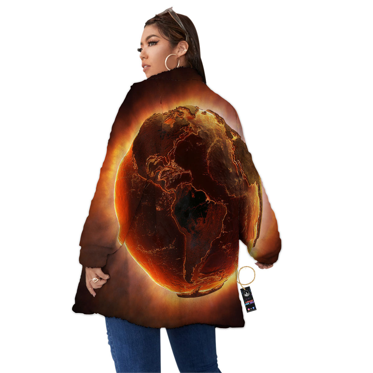 Earth Burning Print Women's Sherpa Jacket-grizzshop