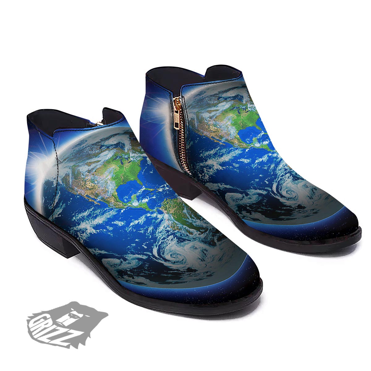 Earth Sunrise Print Ankle Boots-grizzshop