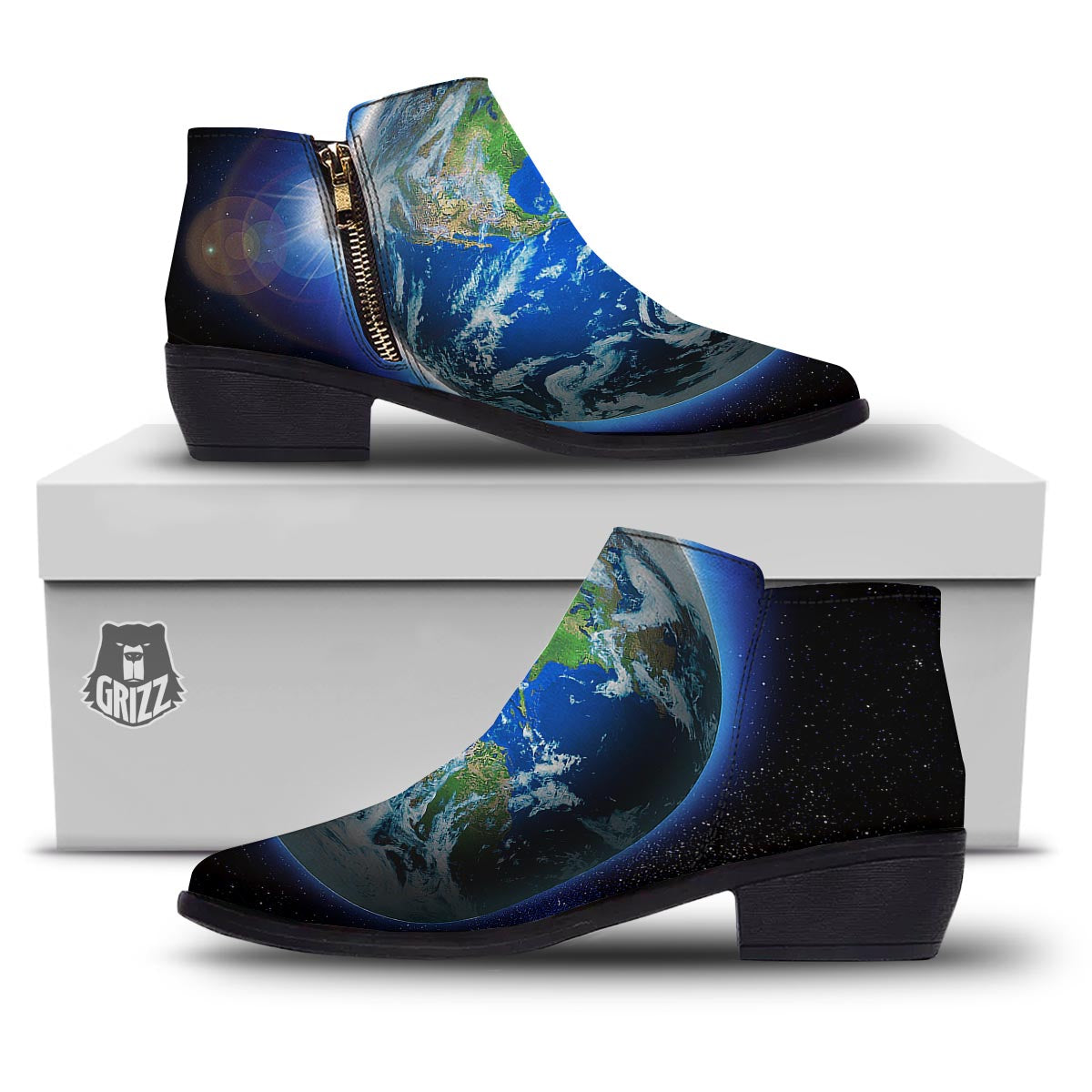Earth Sunrise Print Ankle Boots-grizzshop