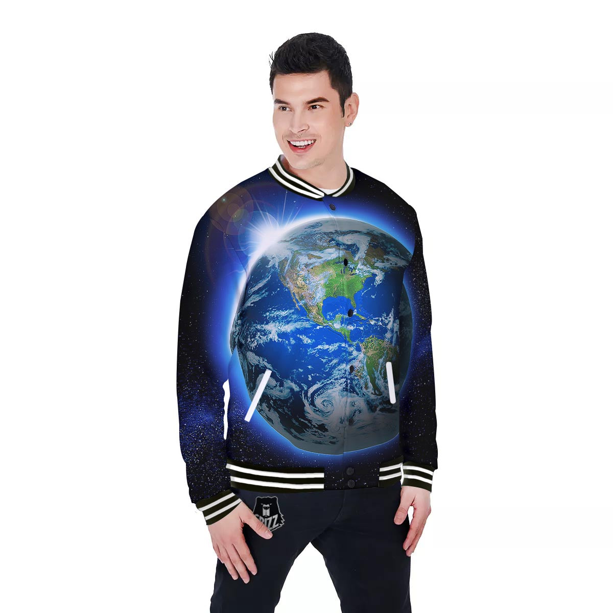 Earth Sunrise Print Baseball Jacket-grizzshop