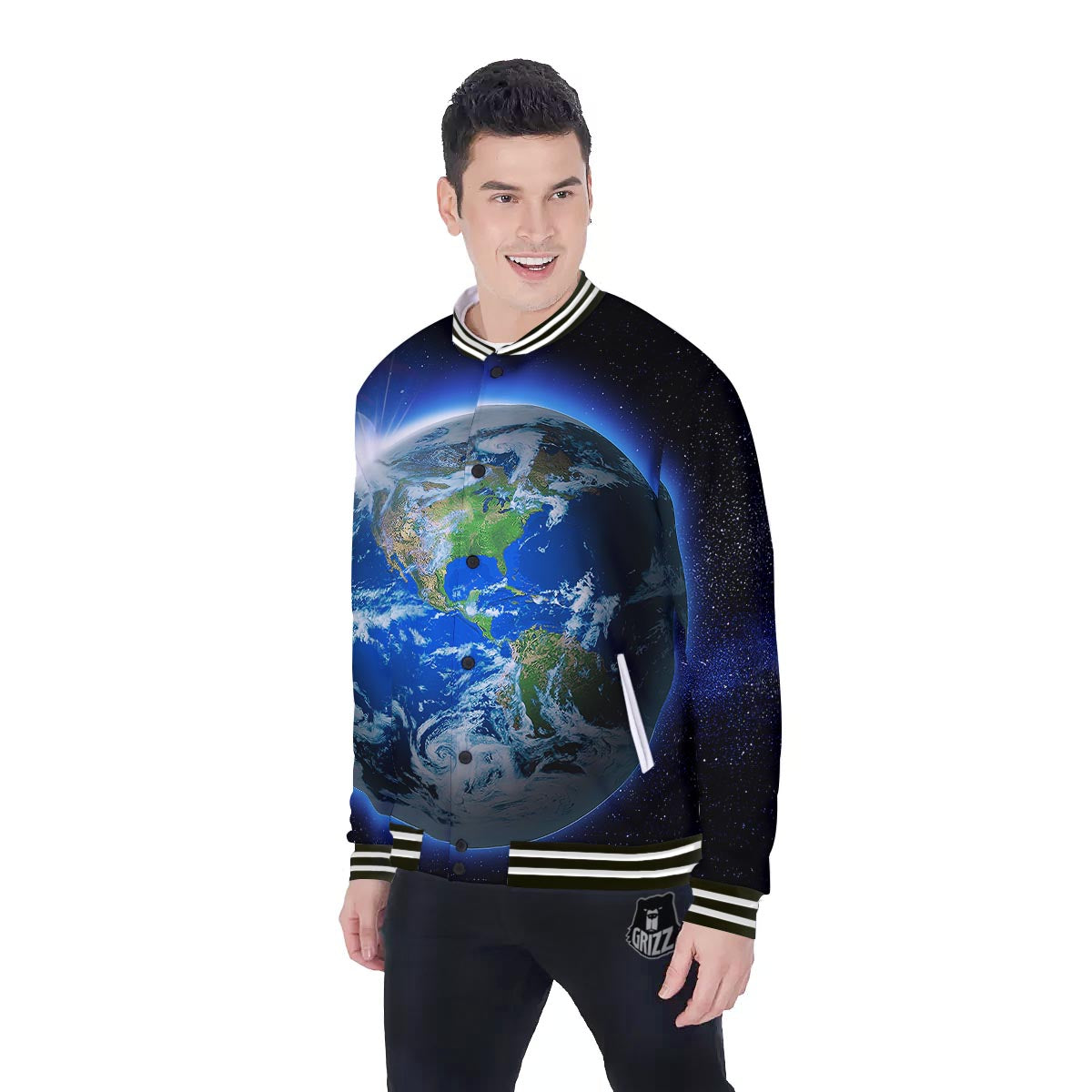 Earth Sunrise Print Baseball Jacket-grizzshop