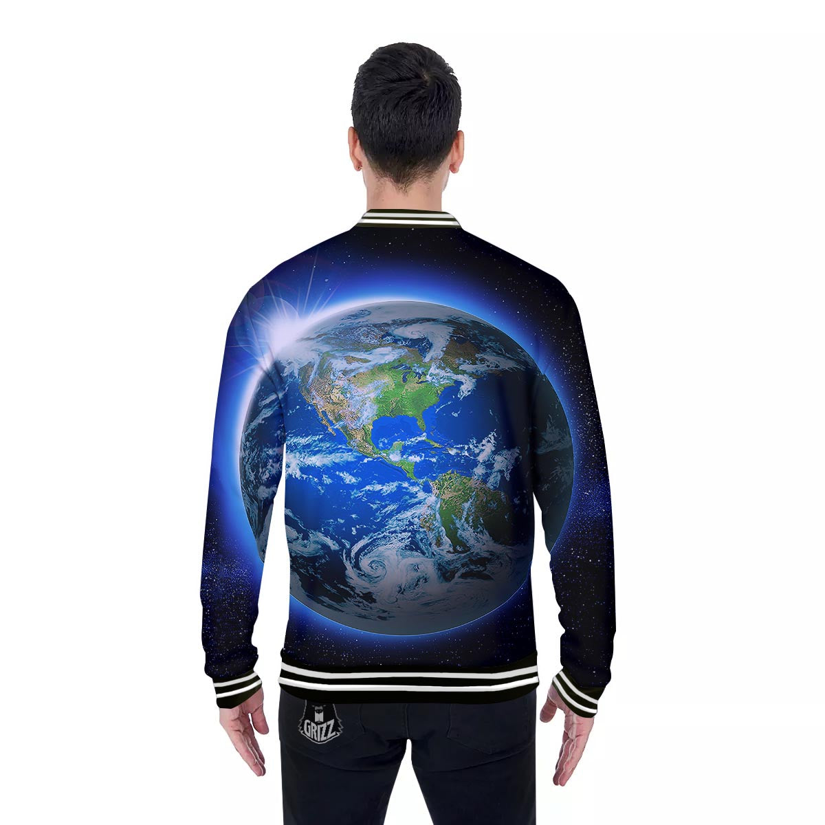 Earth Sunrise Print Baseball Jacket-grizzshop