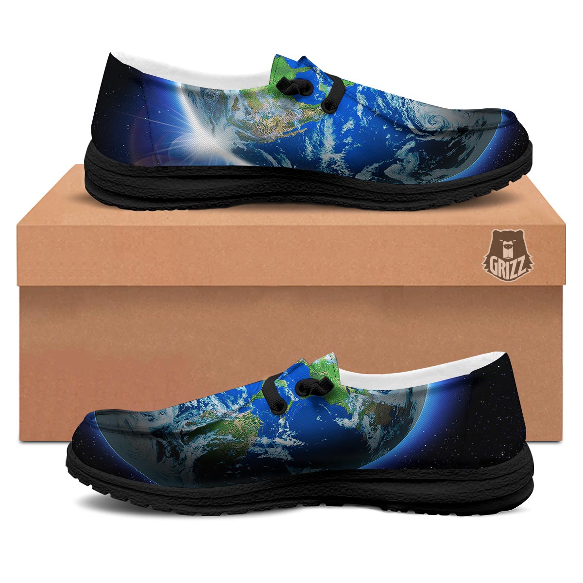 Earth Sunrise Print Black Loafers-grizzshop