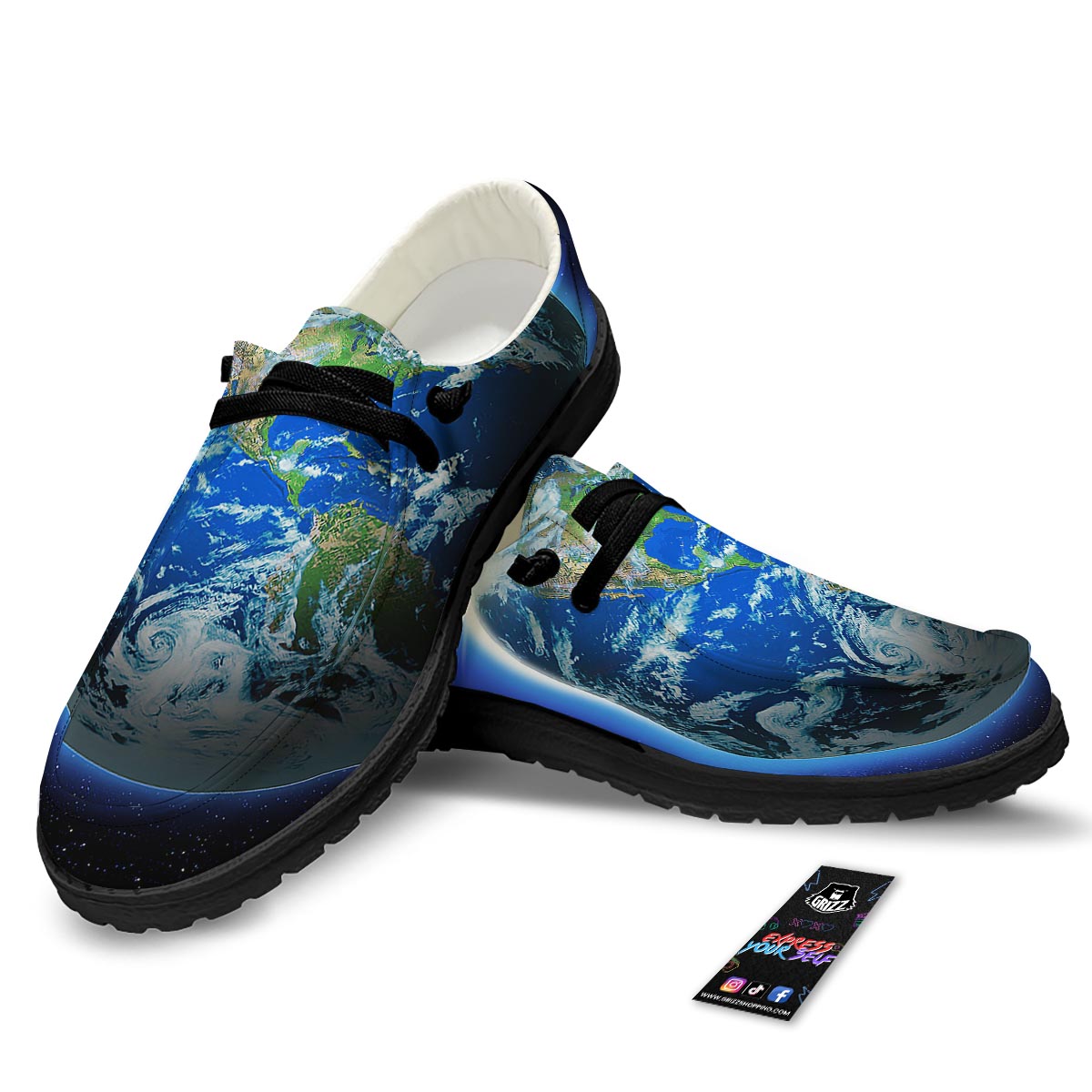 Earth Sunrise Print Black Loafers-grizzshop