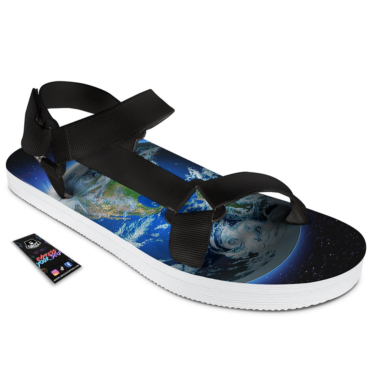 Earth Sunrise Print Black Open Toe Sandals-grizzshop