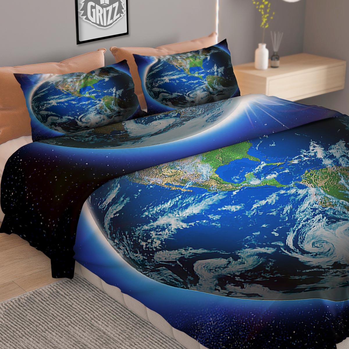 Earth Sunrise Print Duvet Cover Bedding Set