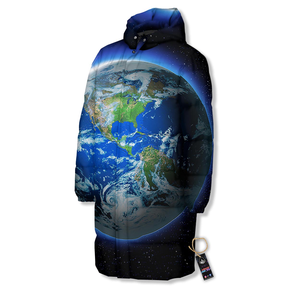 Earth Sunrise Print Long Down Jacket-grizzshop