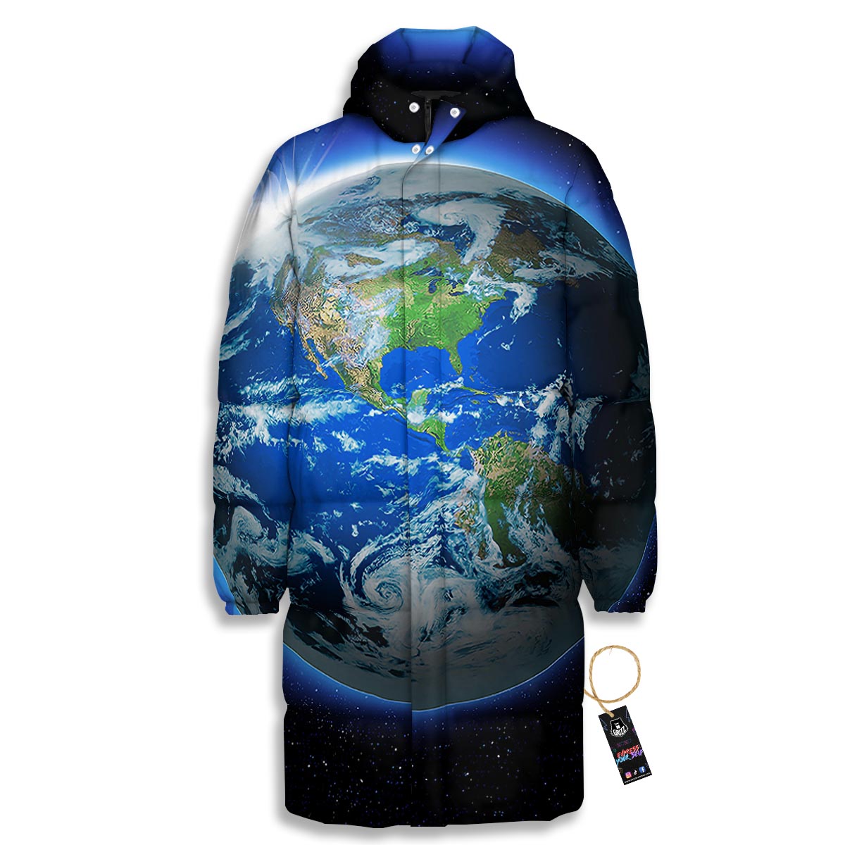 Earth Sunrise Print Long Down Jacket-grizzshop